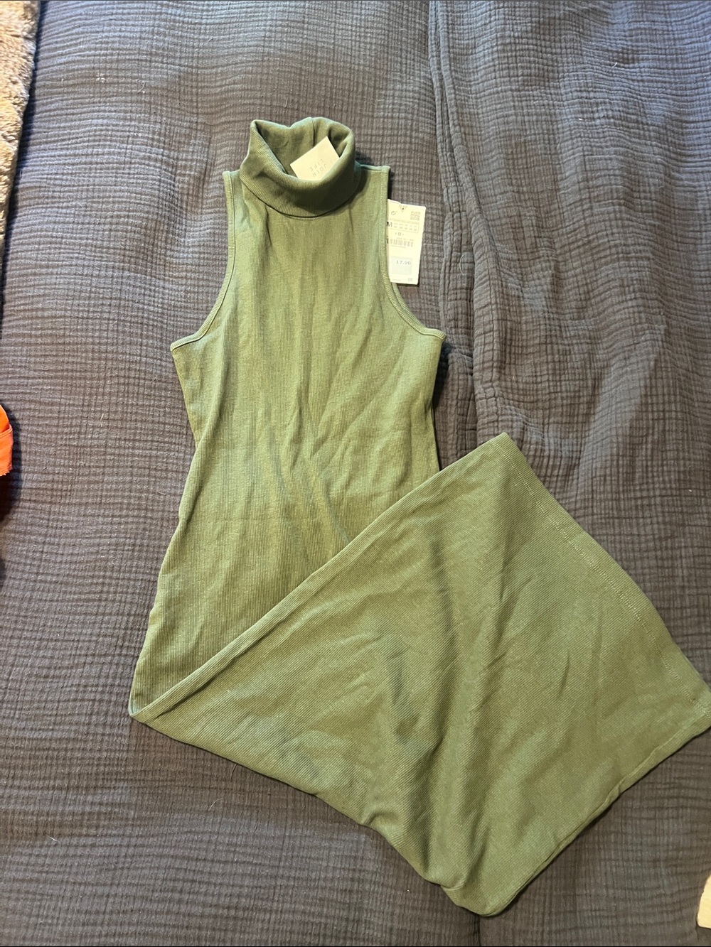 Zara Olive Green Sleeveless Turtleneck Midi Dress